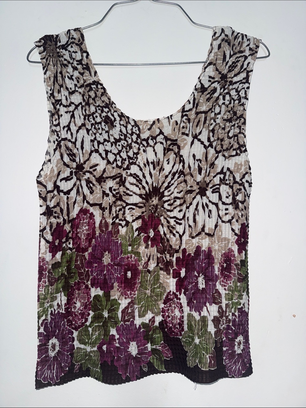 Sleeveless Floral Crinkle Top - Purple & Green